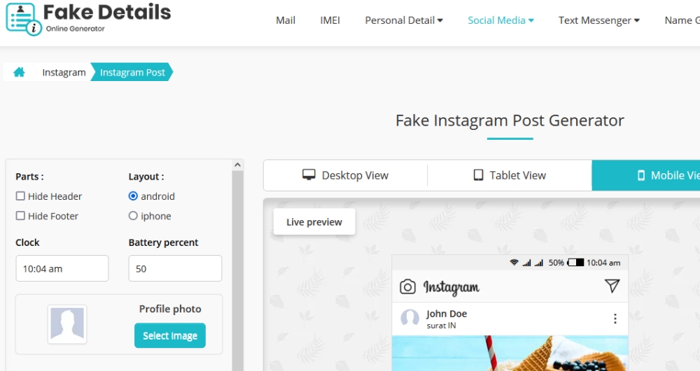 fake instagram post generator