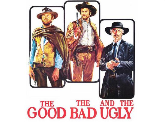 Clint Eastwood, Eli Wallach e Lee Van Cleef in Il buono, il brutto e il cattivo